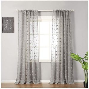 Grey Linen Textured Pom Pom Curtain Panel Set